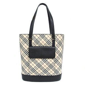 Burberry Bucket Tote Bag Check Shoulder Canvas Leather